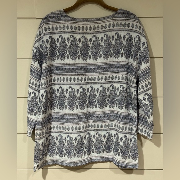 J.Jill Pure Jill Cotton Hemp Blue Geometric Long Sleeve Tunic Size S - Picture 6 of 8